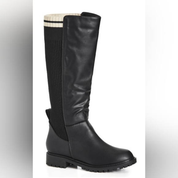 New City Chic Faux Leather and Knit Sweater Knee Boots Size 12 Wide Fit - Picture 3 of 6